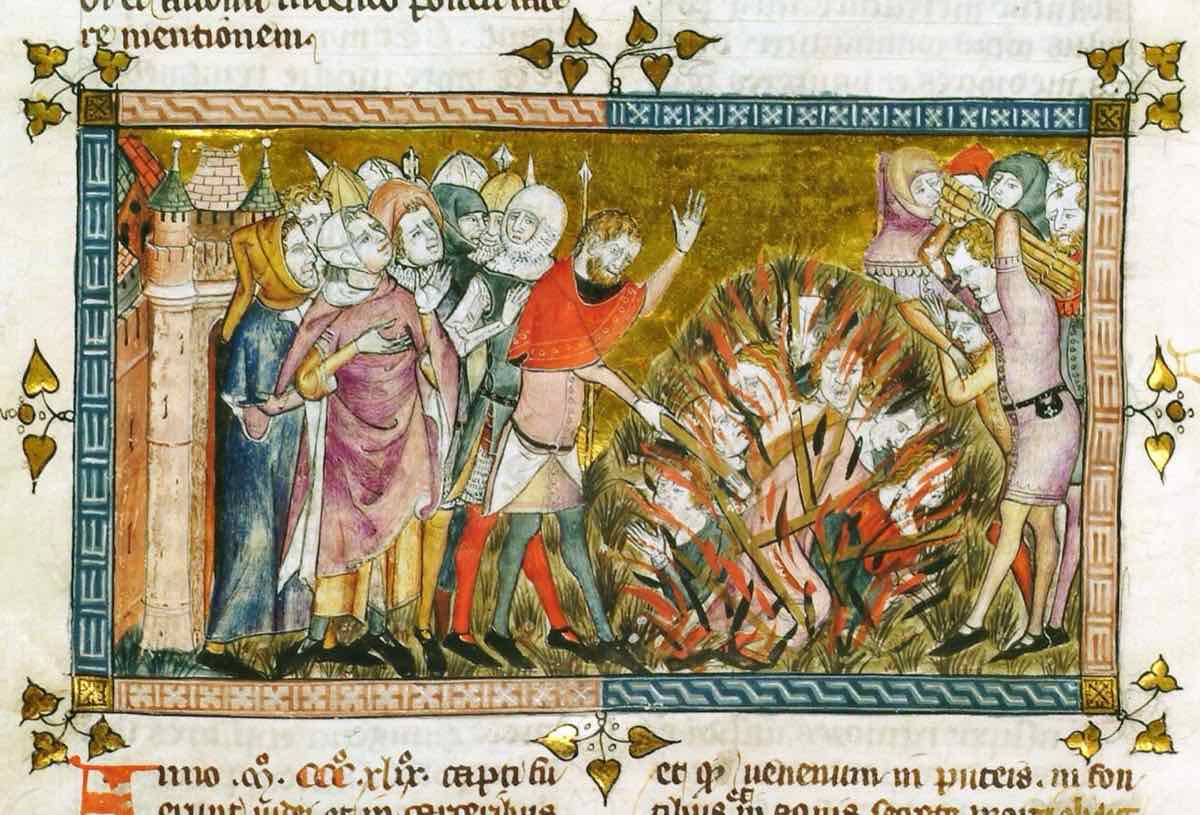XIV-wieczna miniatura: mieszkańcy Tournai niosą trumny, by pochować ofiary czarnej śmierci